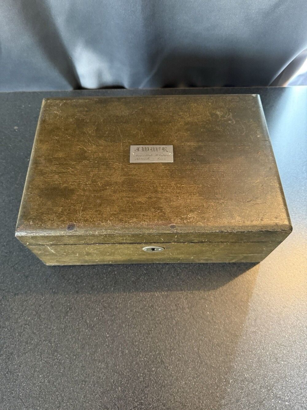 Antique Cigar Humidor Box White Interior Lining wooden with engraved metal plate